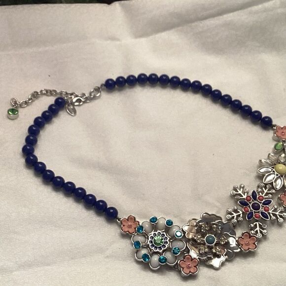 Lia Sophia Adjustable Floral Necklace with Blue Beads - Picture 6 of 7